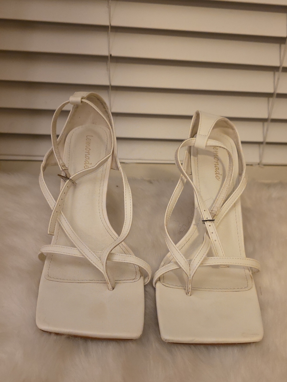 White Strappy Square-Toe Heeled Sandals